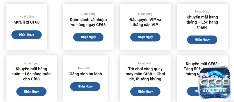 Cho game ban ca CF68 có gì hấp dẫn? Khám phá ngay CF68 thường xuyên cung cấp các chương trình khuyến mãi