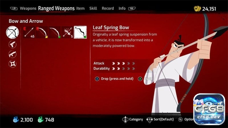 Game Samurai Jack: Huyền thoại chuyển thể thành trò chơi Hệ thống vũ khí đa dạng trong Samurai Jack.