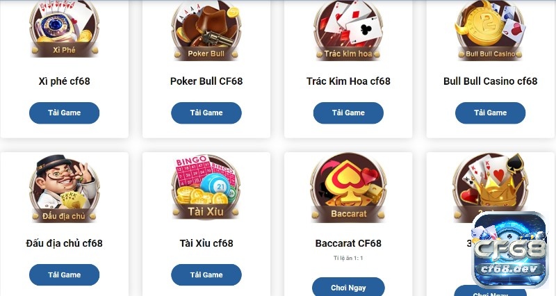 CF68 xì phé: Hướng dẫn cách chơi xì phé ở nhà cái CF68 Ngoài CF68 xì phé, còn đa dạng thể loại bài khác