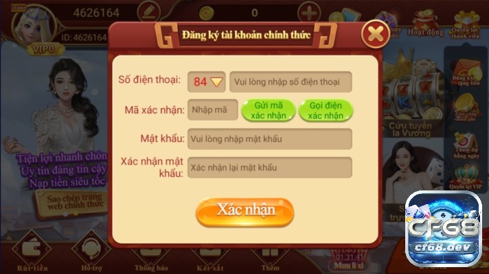 CF 68 – Cổng game cá cược uy tín hàng đầu châu Á Form đăng ký tài khoản đơn giản tại cổng game