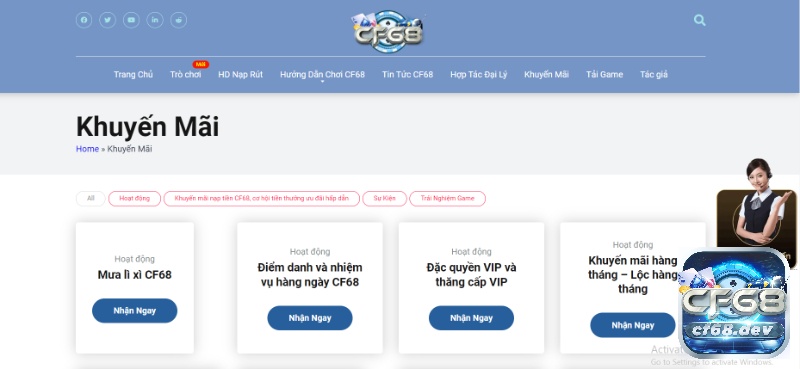 CF68.app - Cổng game cá cược trực tuyến uy tín và chất lượng Khuyến mãi ngập tràn nên anh em cược thủ có thêm nguồn vốn dồi dào