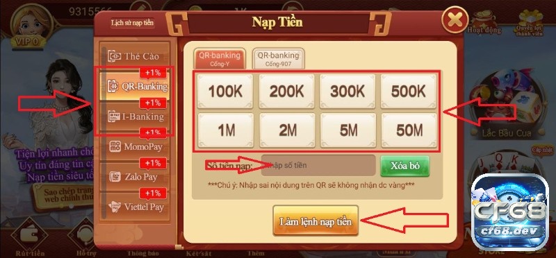 CF68.app - Cổng game cá cược trực tuyến uy tín và chất lượng Hướng dẫn nạp tiền chi tiết tại nhà cái CF68.app