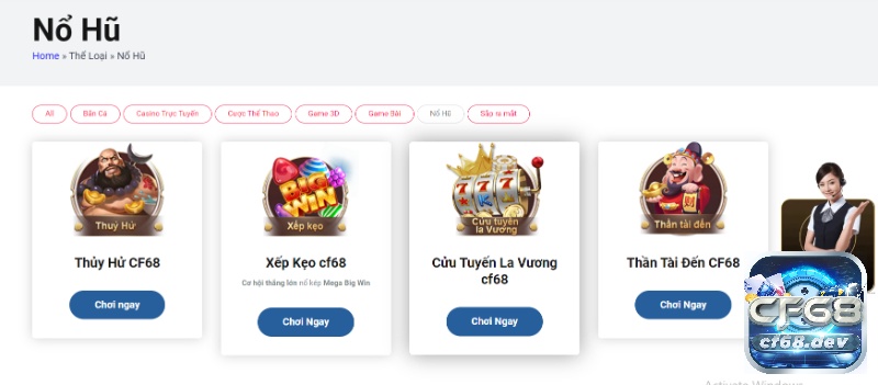 CF68.live - Cổng game cá cược trực tuyến uy tín và chất lượng Game slot đổi thưởng với tỉ lệ nổ hũ cực cao nên thu hút đông đảo anh em tham gia