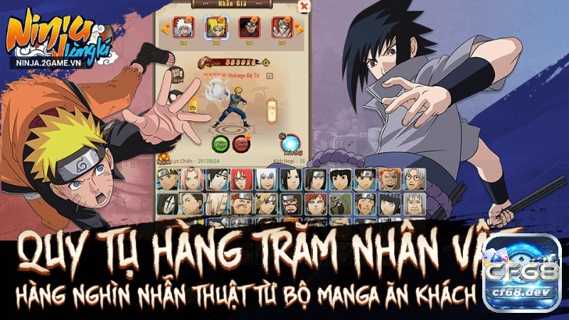 Game Ninja Làng Lá: Khám phá vũ trụ Naruto ngay trên di động Trò chơi có hàng trăm nhân vật để bạn lựa chọn