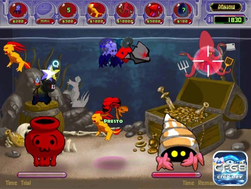 Game nuôi cá Insaniquarium siêu hấp dẫn không nên bỏ qua Chế độ thời gian sẽ yêu cầu bạn vừa nuôi cá, vừa bảo vệ cá trong một thời gian nhất định