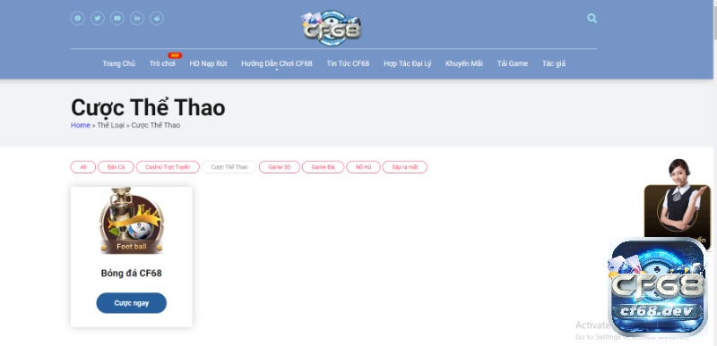 CF68.CLUP - Cổng game cá cược chất lượng nhất tại Việt Nam Thể thao trực tuyến với các trận đấu được chúng tôi cập nhật kèo cược liên tục
