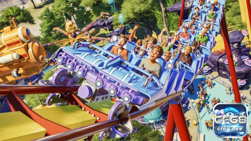 Game Planet Coaster - Khám phá và xây dựng công viên giải trí Hiệu ứng ánh sáng sống động và hình ảnh chi tiết trong công viên giải trí