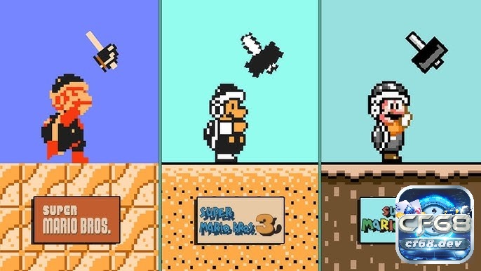 Game Super Mario Bros. 3: Hành trình kinh điển của Mario Hammer Suit biến Mario thành Hammer Bro, ném búa vào kẻ thù
