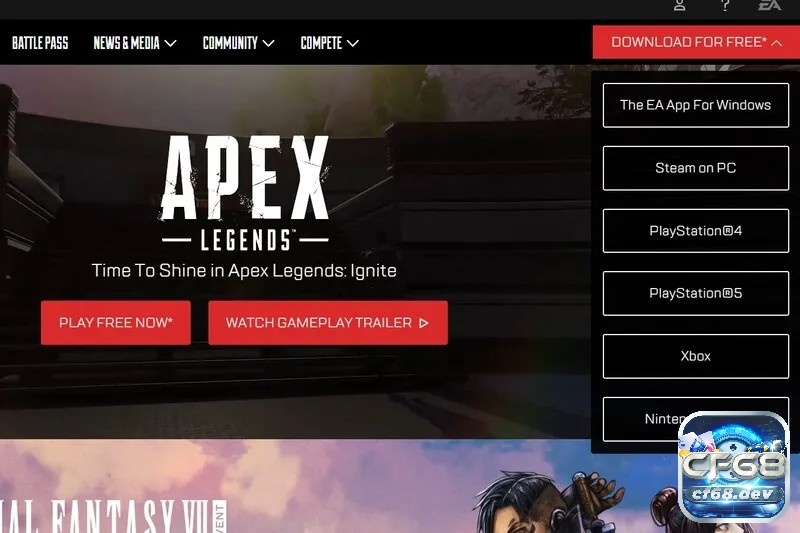 Game Apex Legends - Hành trình sinh tồn đầy kịch tính Truy cập vào trang chủ của tựa game và chọn Download for free, lựa chọn The EA App For Window