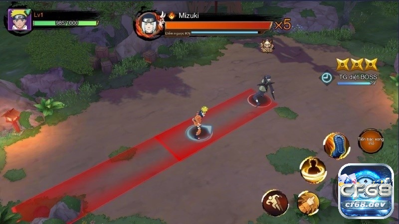Game hỏa chí truyền thuyết - Tái hiện thế giới Naruto kịch tính Giao diện chiến đấu với các kỹ năng và thời gian hồi chiêu