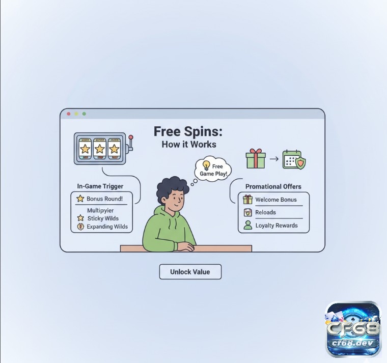 Người chơi đang khám phá cơ chế hoạt động của free spins slot game là gì thông qua biểu tượng Scatter và các chương trình khuyến mãi