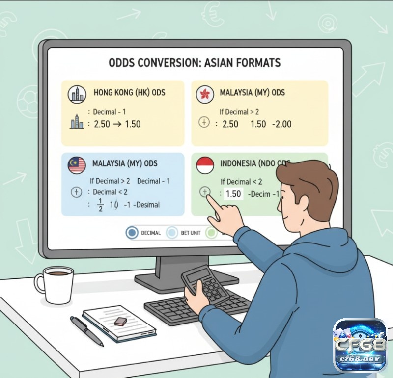 Odds phân số là gì? Cách đọc và áp dụng tỷ lệ kèo chi tiết Người chơi cá cược tìm hiểu cách chuyển đổi Odds sang các định dạng Hồng Kông, Malaysia, Indo để tối ưu hóa lựa chọn cược