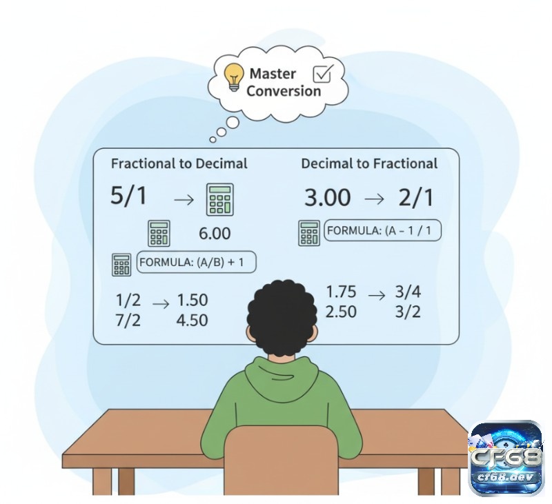 Odds phân số là gì? Cách đọc và áp dụng tỷ lệ kèo chi tiết Người chơi cá cược sử dụng bảng công thức để chuyển đổi tỷ lệ cược phân số sang thập phân và ngược lại