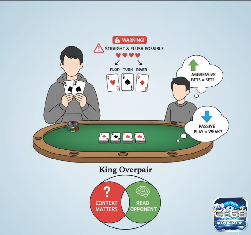 Overpair chơi thế nào – Cách xử lý bài mạnh trong Poker Người chơi poker đánh giá sức mạnh của overpair dựa trên bối cảnh ván bài và hành động của đối thủ