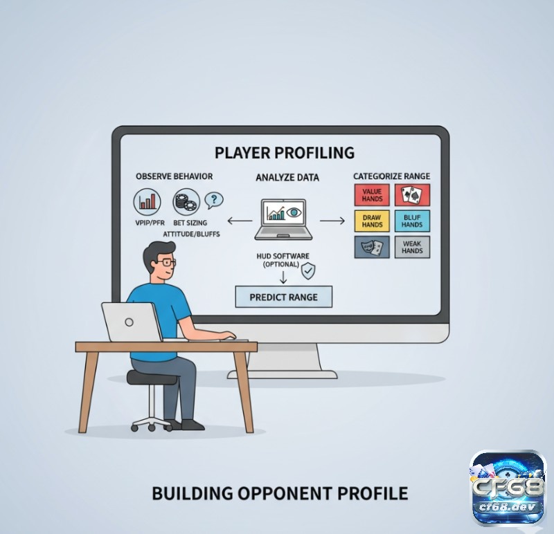 Range advantage là gì? Lợi thế bài và cách áp dụng trong Poker Người chơi Poker xây dựng hồ sơ đối thủ, phân tích hành vi và chia bài thành các loại để dự đoán range