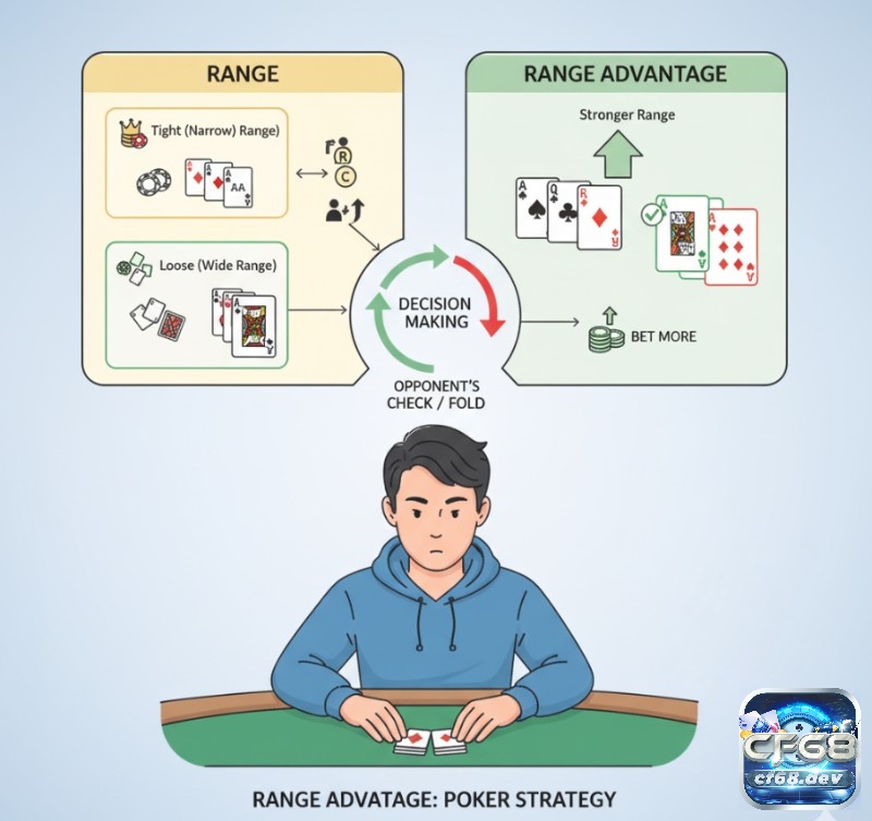 Range Advantage là gì? Người chơi poker hiểu Range (phạm vi bài) và Range Advantage (lợi thế phạm vi bài) để đưa ra quyết định cược thông minh