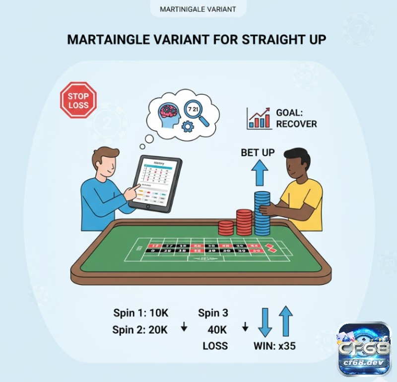 Straight up là gì? Cược 1 số trong Roulette và tỷ lệ trả thưởng Người chơi roulette theo dõi lịch sử quay và tăng cược cho các số không xuất hiện để bù đắp thua lỗ