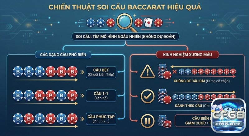 Chiến thuật cược Baccarat: Bí quyết luôn thắng từ cao thủ 2026 Sơ đồ chiến thuật cược Baccarat hiệu quả, hướng dẫn nhận biết cầu bệt, cầu 1-1 cùng kinh nghiệm xương máu