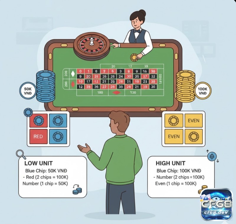 Chip màu trong Roulette là gì? Hướng dẫn chi tiết A-Z Người chơi tại sòng bạc truyền thống đổi tiền mặt lấy chip màu trong roulette, chọn giá trị chip theo chiến lược cược