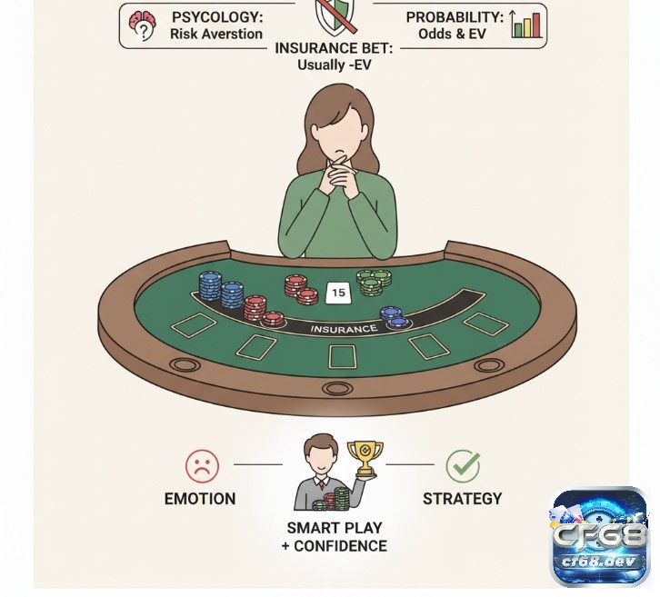 Cược bảo hiểm blackjack là gì? Chiến thuật chơi hiệu quả Người chơi Blackjack cân nhắc xác suất, cược bảo hiểm blackjack là gì, và tâm lý để đưa ra quyết định cược bảo hiểm thông minh