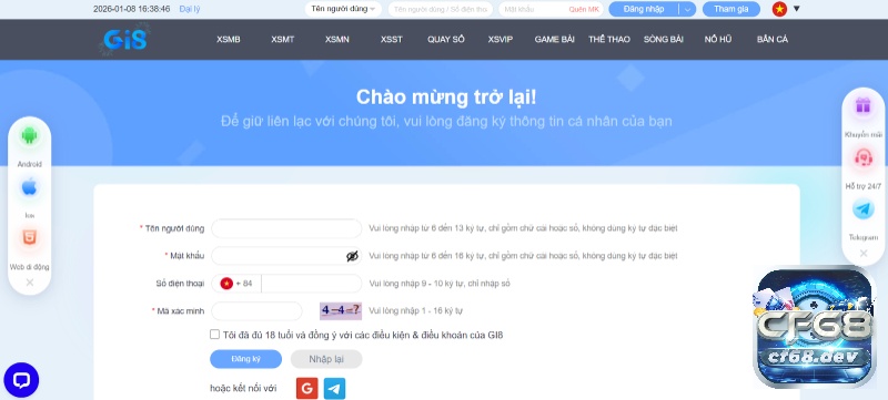 Đăng ký Gi8: Hướng dẫn chi tiết nhận ngay ưu đãi 100K Tạo tên đăng nhập và mật khẩu mạnh khi đăng ký Gi8 là lớp phòng thủ đầu tiên bảo vệ tài khoản cá cược