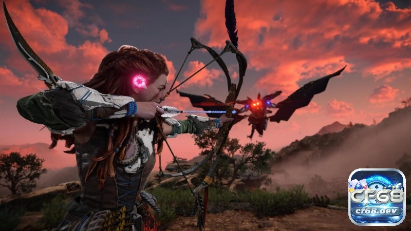 Game Horizon Forbidden West: Cuộc đi săn quái máy khổng lồ Aloy ngắm bắn vào điểm phát sáng trên thân máy, các mảnh giáp bung ra khi trúng đòn