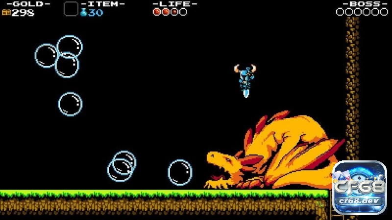 Game Shovel Knight: Treasure Trove - Game đi ngang cực đỉnh Màn chơi đầu với nền pixel sáng, nhân vật nhảy qua chướng ngại, hiệu ứng nhạc nền biểu tượng