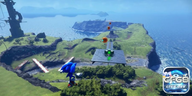 Game Sonic Frontiers: Hành trình thế giới mở của nhím xanh Một góc đảo rộng trong game Sonic Frontiers với nhiều tuyến đường khác nhau giúp người chơi tự tạo nhịp khám phá