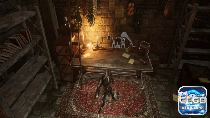 Game Thymesia: Soulslike tốc độ đẫm máu trên PC Bàn pha chế tại Beacon với các loại thảo mộc và lọ thuốc được gắn hiệu ứng