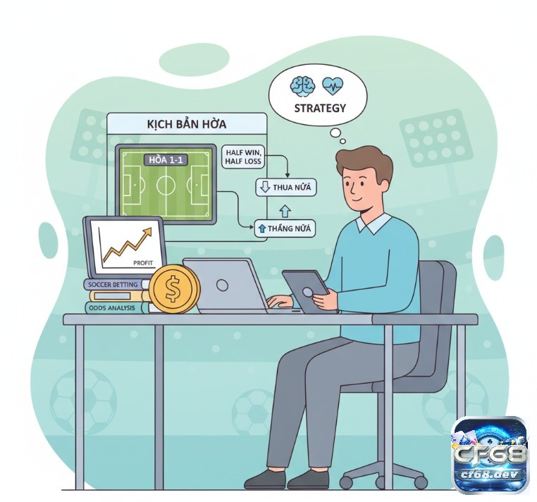 Kèo chấp đồng banh nửa trái là gì? Hướng dẫn cược uy tín 2026 Người chơi phân tích kèo chấp đồng banh nửa trái khi trận đấu hòa, tính toán thắng thua một cách chính xác