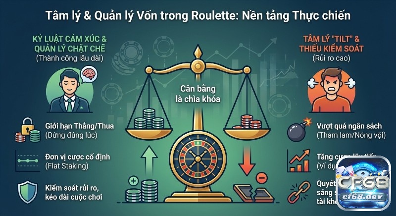 Luật chơi Roulette chi tiết: Hướng dẫn dễ hiểu, mẹo thắng lớn Chiến lược cân bằng tâm lý và quản lý vốn trong Roulette theo luật chơi Roulette chi tiết: Người chơi thực chiến áp dụng kỷ luật để kiểm soát rủi ro