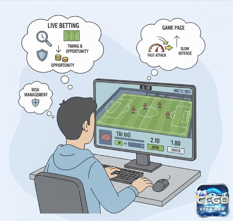 Tài Xỉu (Over/Under) là gì? Hướng dẫn chơi cá cược online Người chơi áp dụng chiến lược "rung kèo" (live betting) trong cá cược Tài Xỉu, theo dõi diễn biến trận đấu để đặt cược vào thời điểm tối ưu