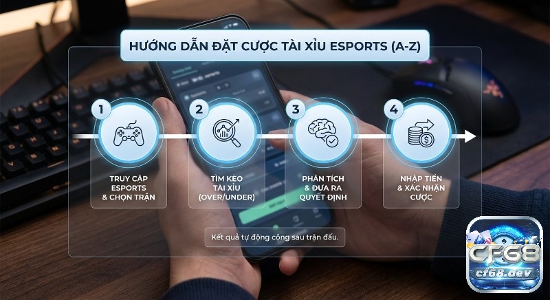 Cược tài xỉu Esports là gì? Hướng dẫn đọc kèo Over/Under Quy trình 4 bước đặt cược tài xỉu Esports chi tiết A-Z, hướng dẫn người chơi từ lựa chọn đến đặt cược thành công