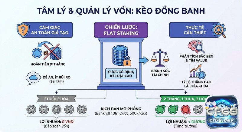 Kèo đồng banh là gì? Cách đọc và bắt kèo chuẩn xác nhất 2026 Chiến lược quản lý vốn Flat Staking và tâm lý vững vàng cho kèo đồng banh, giúp phân tích value để tối ưu lợi nhuận