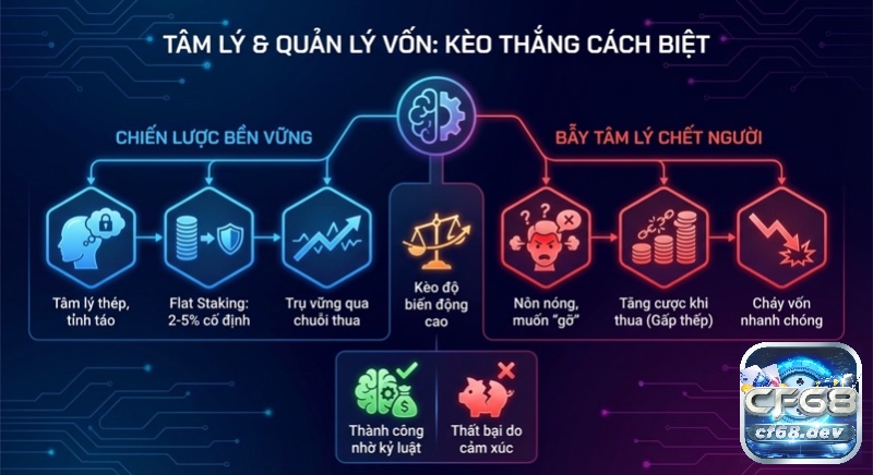 Kèo thắng cách biệt là gì? Cách chơi, rủi ro & chiến lược tối ưu Hướng dẫn chiến lược tâm lý và quản lý vốn bền vững cho kèo thắng cách biệt, áp dụng Flat Staking để thành công nhờ kỷ luật