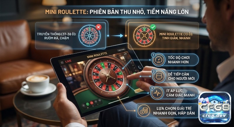 Mini Roulette là gì? Hướng dẫn chơi và mẹo thắng cực dễ So sánh Mini Roulette 13 ô tinh giản với bản truyền thống rườm rà, làm nổi bật tiềm năng và ưu điểm cho người chơi mới