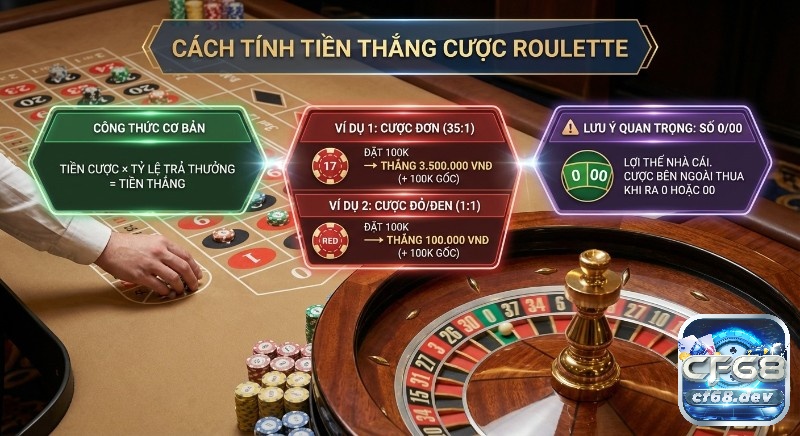 Payout Roulette là gì? Tỷ lệ trả thưởng và cách tính chuẩn xác Hướng dẫn cách tính tiền thắng cược Roulette chính xác qua công thức, ví dụ cược đơn, đỏ/đen và lưu ý quan trọng về số 0/00