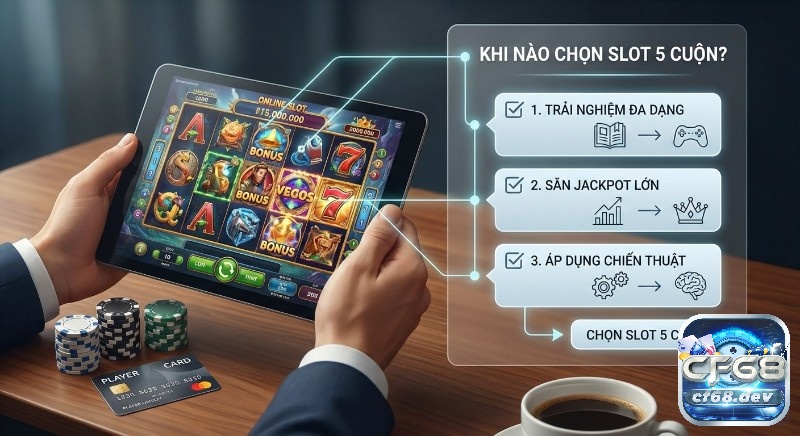Slot 3 cuộn vs 5 cuộn: Khác biệt gì? Nên chọn loại nào? So sánh slot 3 cuộn vs 5 cuộn.: Các tình huống nên chọn Slot 5 cuộn, để tìm kiếm trải nghiệm đa dạng, săn jackpot lớn và áp dụng chiến thuật