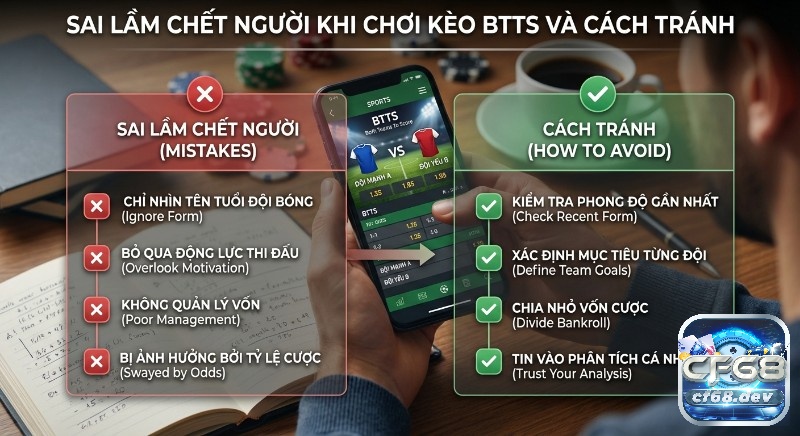 Cả hai đội ghi bàn (BTTS) là gì? Hướng dẫn chơi hiệu quả Hướng dẫn nhận diện và tránh các sai lầm nghiêm trọng khi đặt kèo BTTS, với checklist các giải pháp từ phân tích đến quản lý vốn