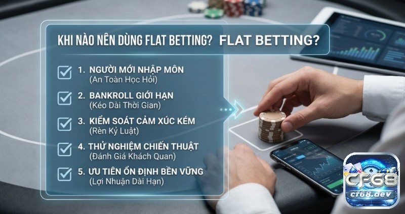 Chiến lược Flat Betting là gì? Hướng dẫn quản lý vốn an toàn Checklist 5 tình huống áp dụng Flat Betting giúp người chơi tối ưu chiến lược, quản lý rủi ro và đạt lợi nhuận ổn định bền vững