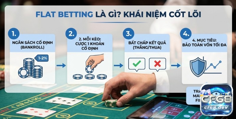 Chiến lược Flat Betting là gì? Hướng dẫn quản lý vốn an toàn Tổng quan chiến lược quản lý vốn Flat Betting 4 bước cốt lõi: từ ngân sách 1-2% đến mục tiêu bảo toàn vốn, khác Martingale trong chiến lược flat betting là gì