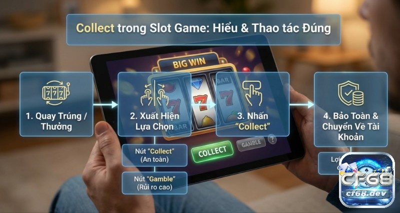 Collect là gì trong Slot? Cách thu tiền thắng & Tránh mất trắng Quy trình 4 bước Collect trong slot game giúp người chơi hiểu cách bảo toàn lợi nhuận thay vì chọn Gamble rủi ro cao về collect là gì trong slot