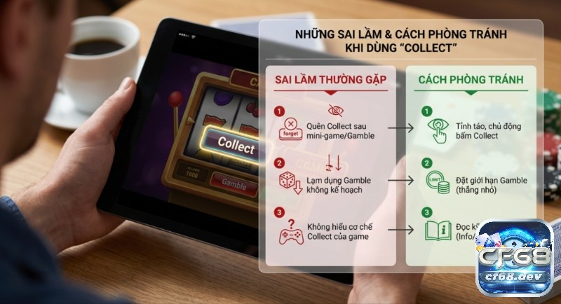 Collect là gì trong Slot? Cách thu tiền thắng & Tránh mất trắng Hướng dẫn 3 sai lầm và cách phòng tránh khi sử dụng Collect trong game, giúp người chơi bảo toàn tiền và tránh lạm dụng Gamble