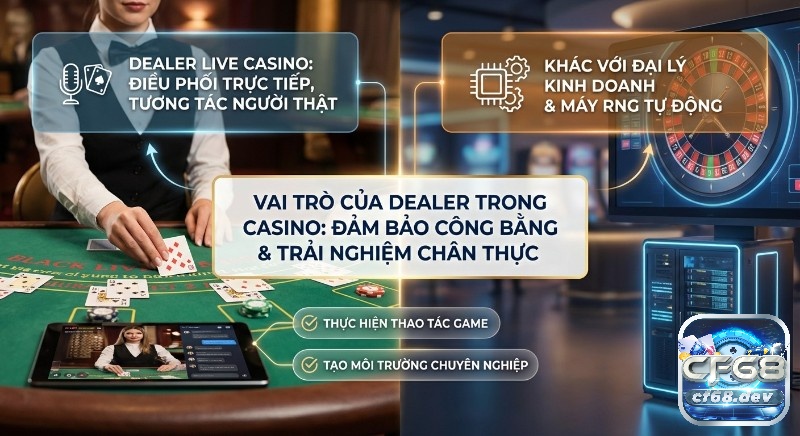 Dealer là gì? Tìm hiểu vai trò trong sòng bài trực tuyến uy tín Tổng quan vai trò Dealer Live Casino: Đảm bảo công bằng, tương tác người thật, thực hiện thao tác game và tạo môi trường chuyên nghiệp