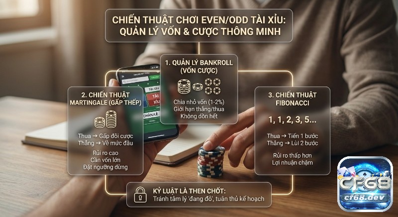 Even/odd là gì? Hướng dẫn chơi chẵn lẻ Tài Xỉu hiệu quả, uy tín Hướng dẫn các chiến thuật chơi even/odd là gì Tài Xỉu thông minh: quản lý vốn, Martingale, Fibonacci và tầm quan trọng của kỷ luật