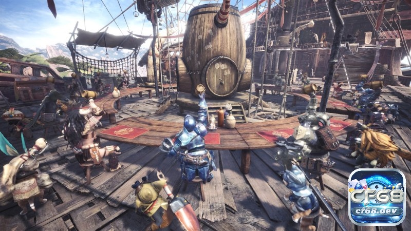 Game Monster Hunter: World - Bom tấn thợ săn quái vật Nhóm thợ săn phối hợp tấn công, mô tả cảm giác teamwork khi quái vật đổi mục tiêu liên tục