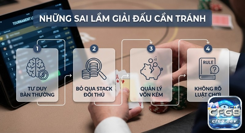 Giải Đấu Blackjack/Baccarat: Chinh phục ngay cơ hội thắng lớn Checklist 4 sai lầm giải đấu cần tránh: tư duy bàn thường, bỏ qua stack đối thủ, quản lý vốn kém và không rõ luật chơi