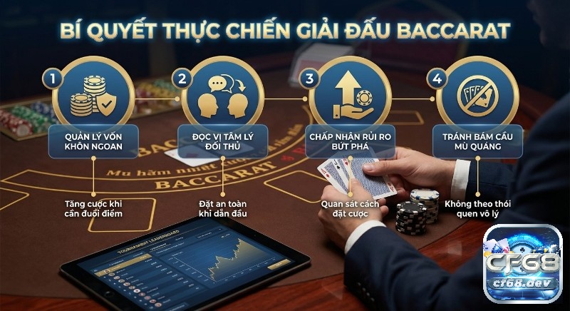 Giải Đấu Blackjack/Baccarat: Chinh phục ngay cơ hội thắng lớn Bí quyết thực chiến giải đấu Baccarat, qua 4 bước: quản lý vốn khôn ngoan, đọc vị tâm lý đối thủ, chấp nhận rủi ro bứt phá, tránh bám cầu mù quáng