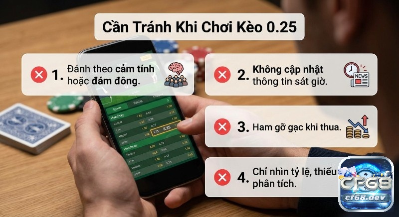 Kèo 0.25 là gì? Hướng dẫn đọc kèo chấp 1/4 chi tiết A-Z Checklist 4 sai lầm phổ biến cần tránh từ cảm tính, đến bỏ qua thông tin quan trọng khi chơi kèo 0.25