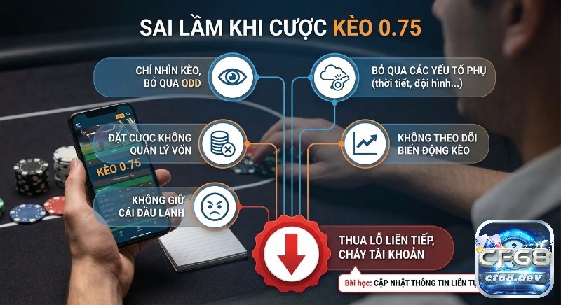 Kèo 0.75 là gì? Cách đọc, tính tiền và kinh nghiệm chơi hiệu quả Sơ đồ chỉ rõ 5 sai lầm chết người, dẫn đến thua lỗ, cháy tài khoản khi đặt cược kèo 0.75